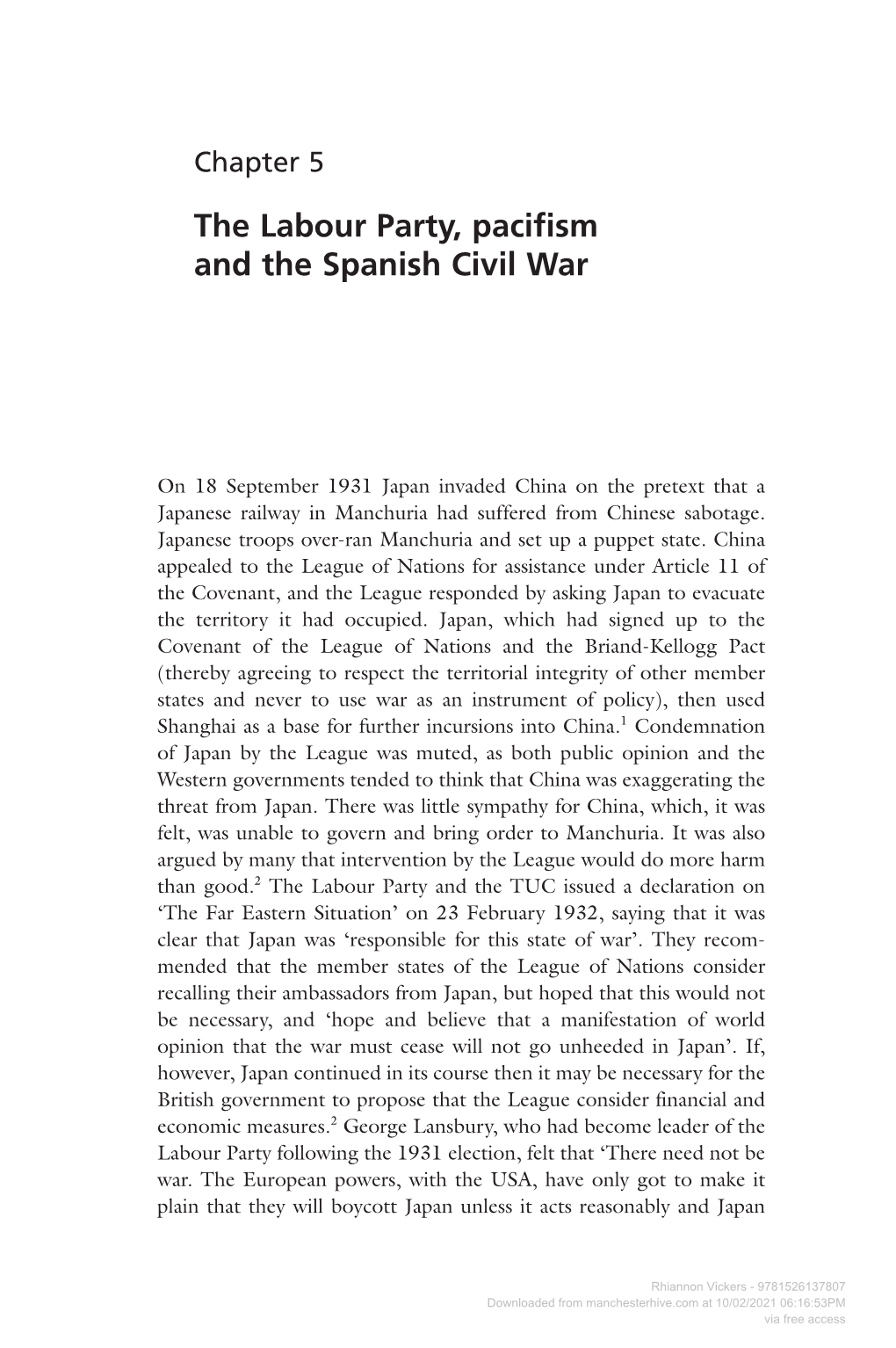 The Labour Party, Pacifism and the Spanish Civil War