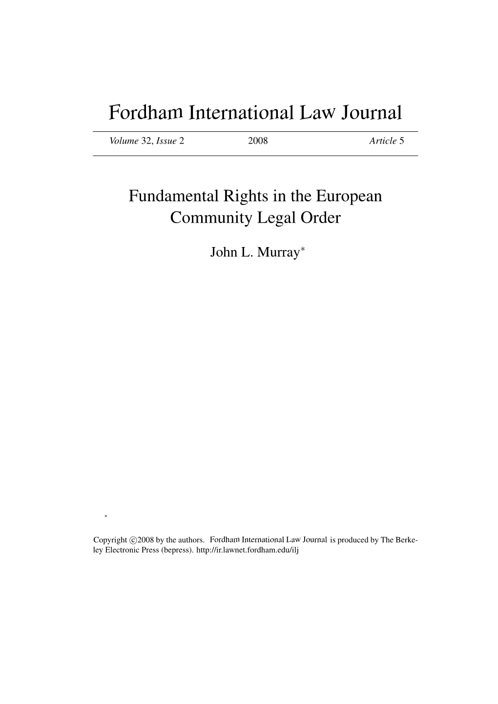 Fundamental Rights in the European Community Legal Order