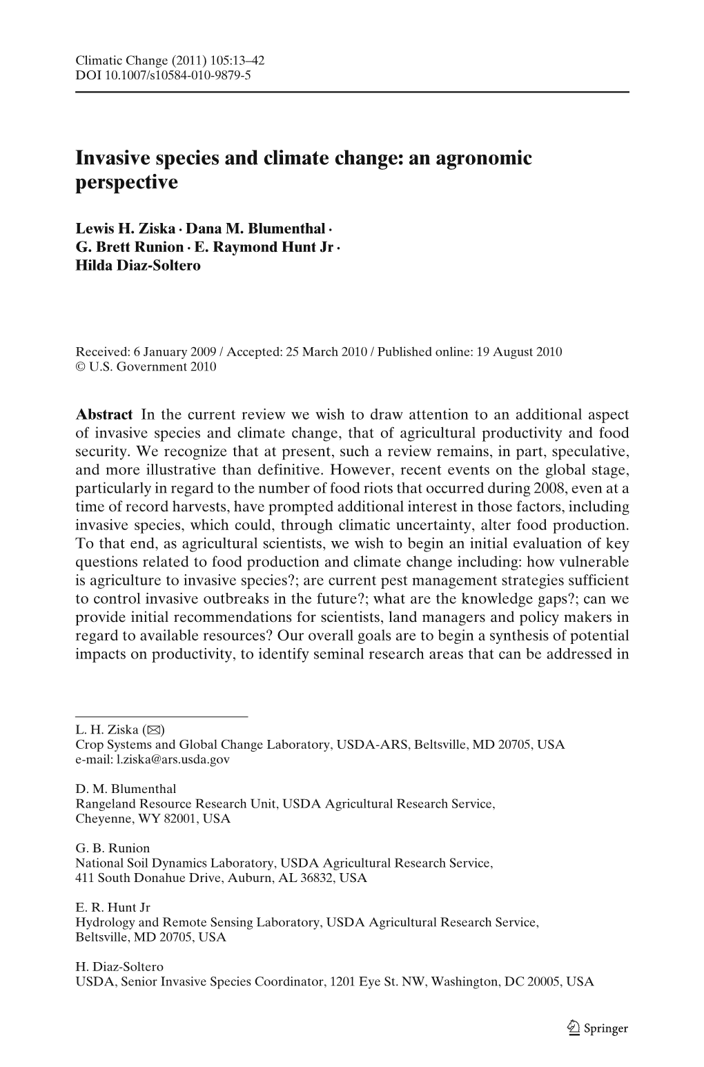 Invasive Species and Climate Change: an Agronomic Perspective