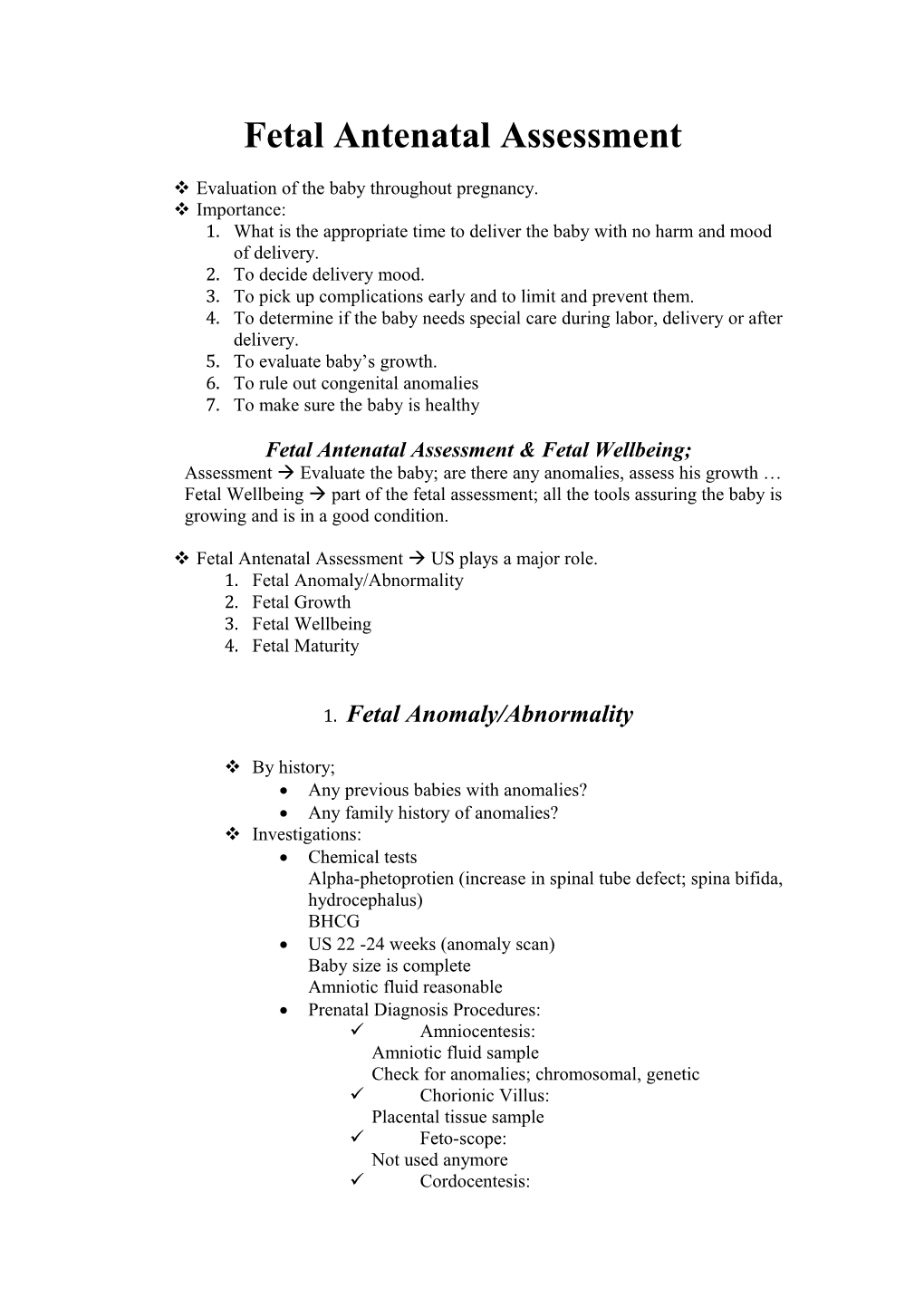 Fetal Antenatal Assessment