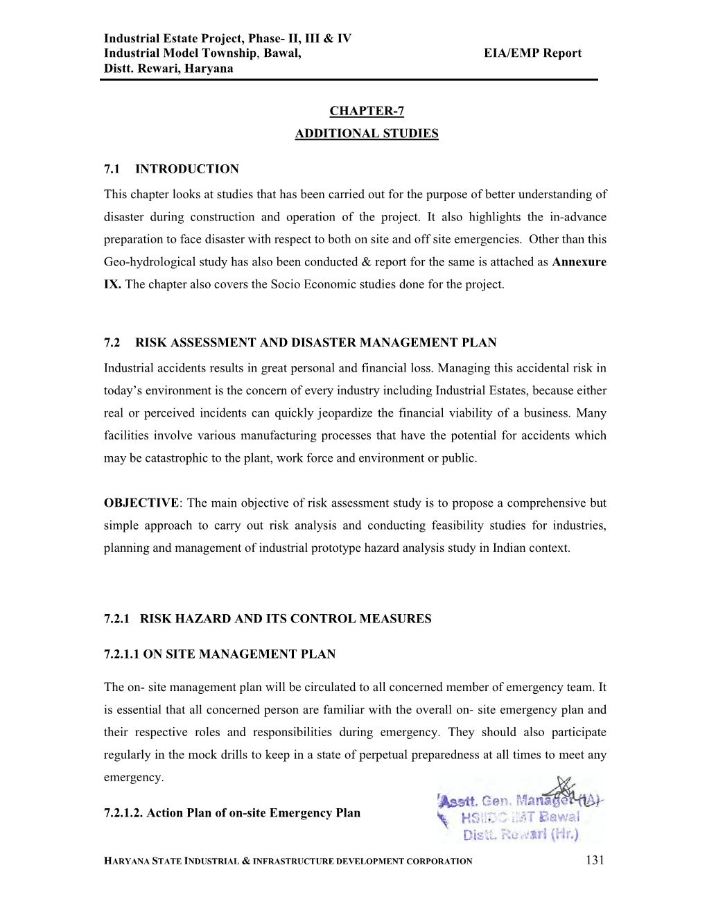 II, III & IV Industrial Model Township, Bawal, EIA/EMP Report Distt