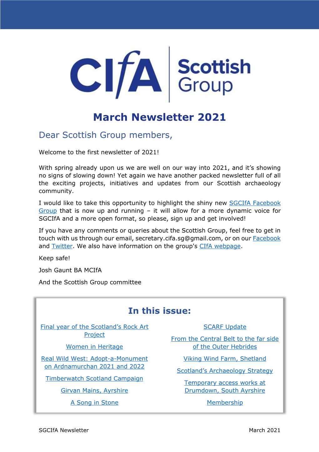 March Newsletter 2021 Dear Scottish Group Members
