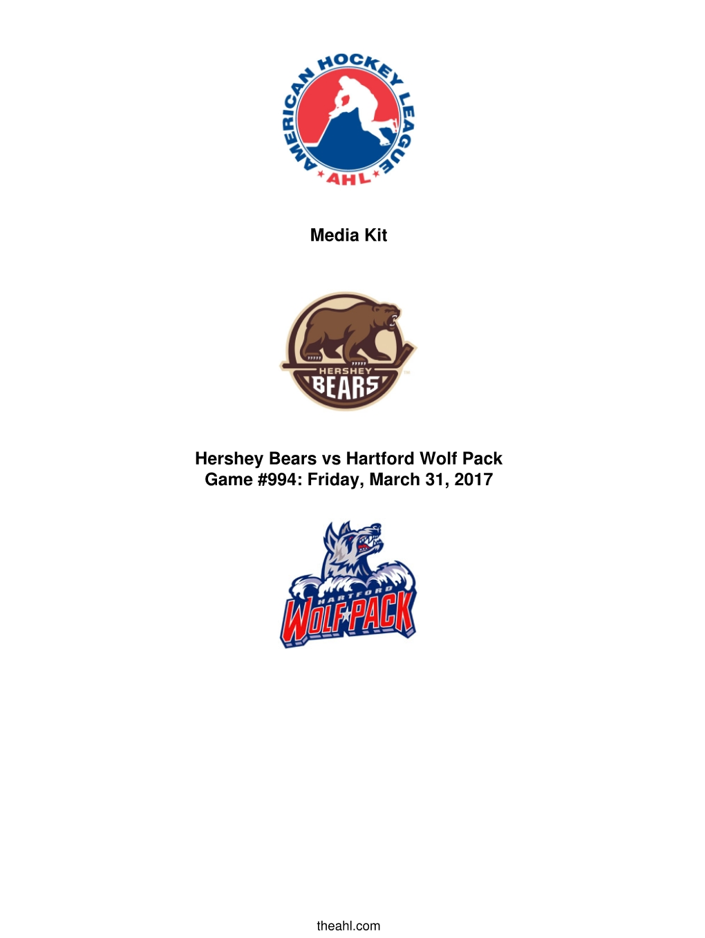 Media Kit Hershey Bears Vs Hartford Wolf Pack Game #994: Friday