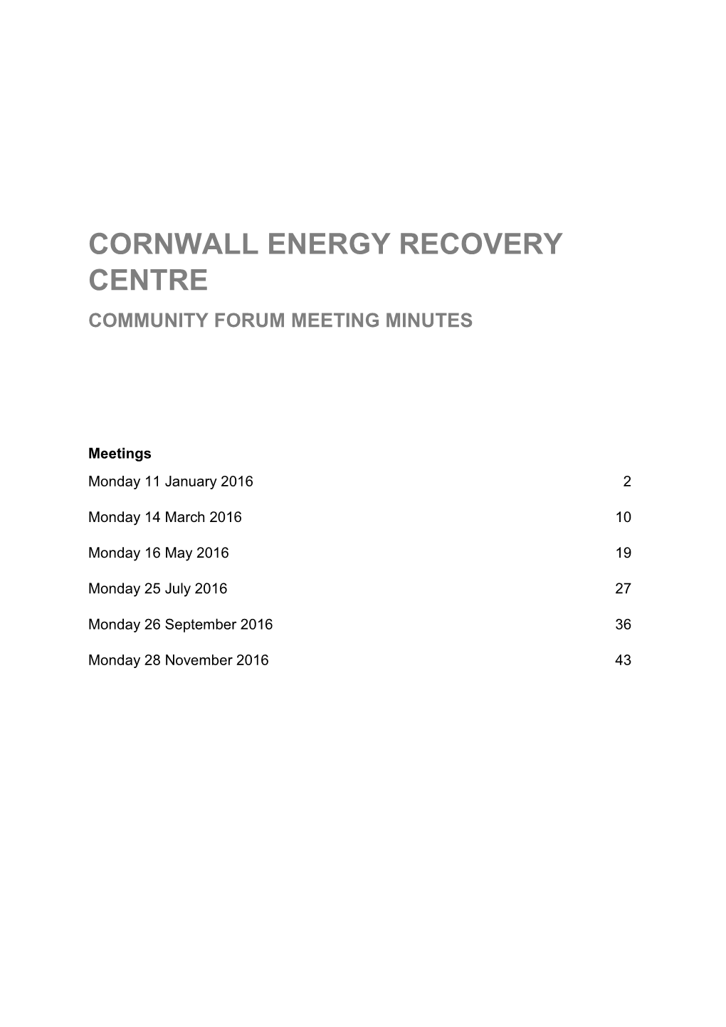 Cornwall Energy Recovery Centre Community Forum Meeting Minutes