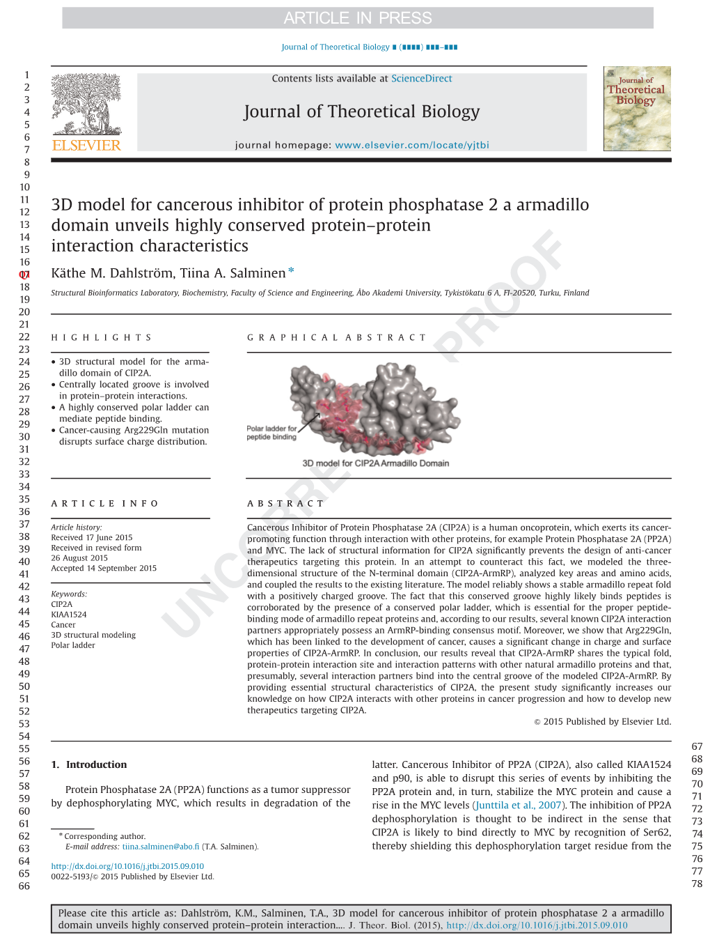 3D Model for Cancerous Inhibitor of Protein Phosphatase 2 a Armadillo