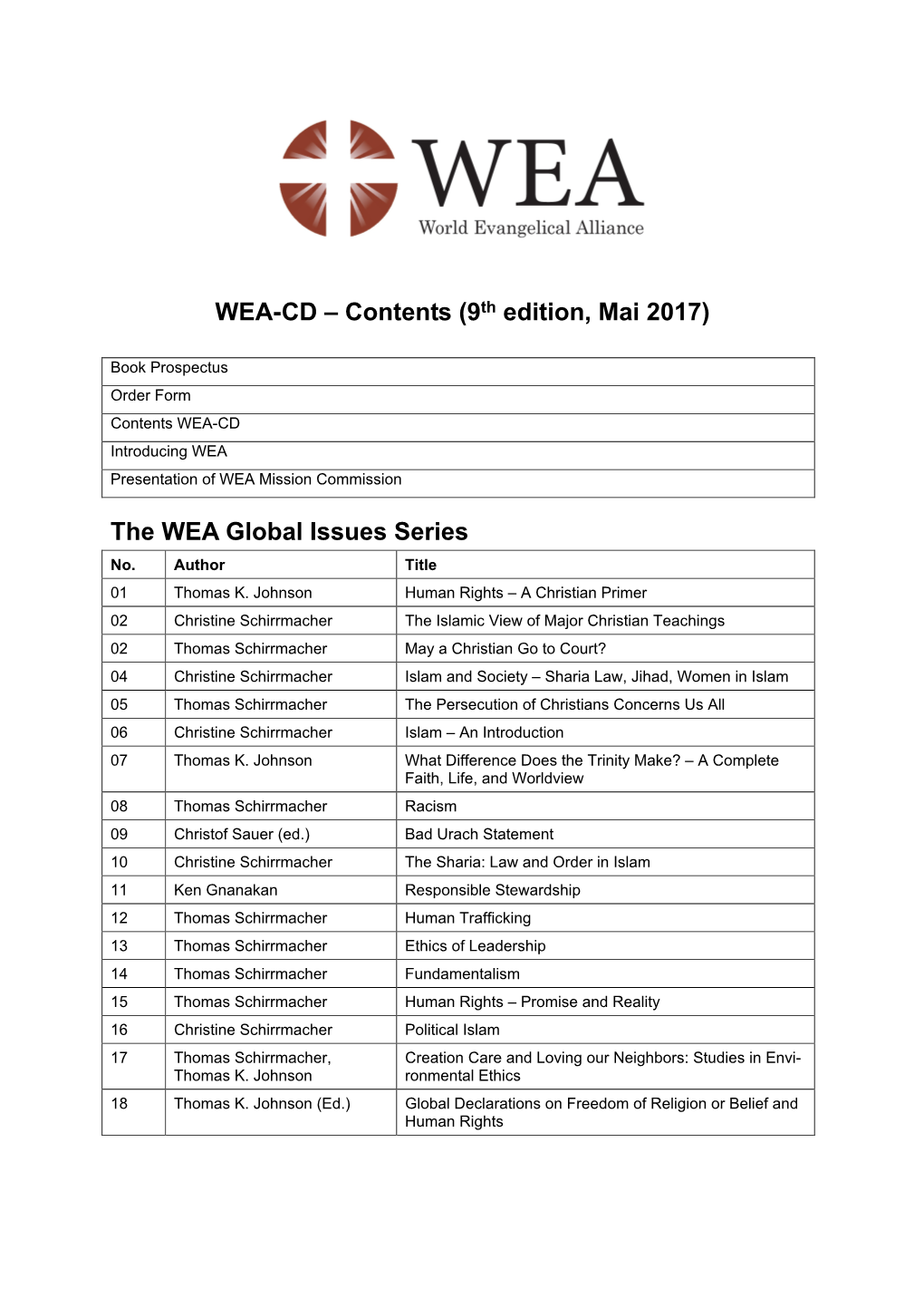 WEA-CD – Contents (9Th Edition, Mai 2017)