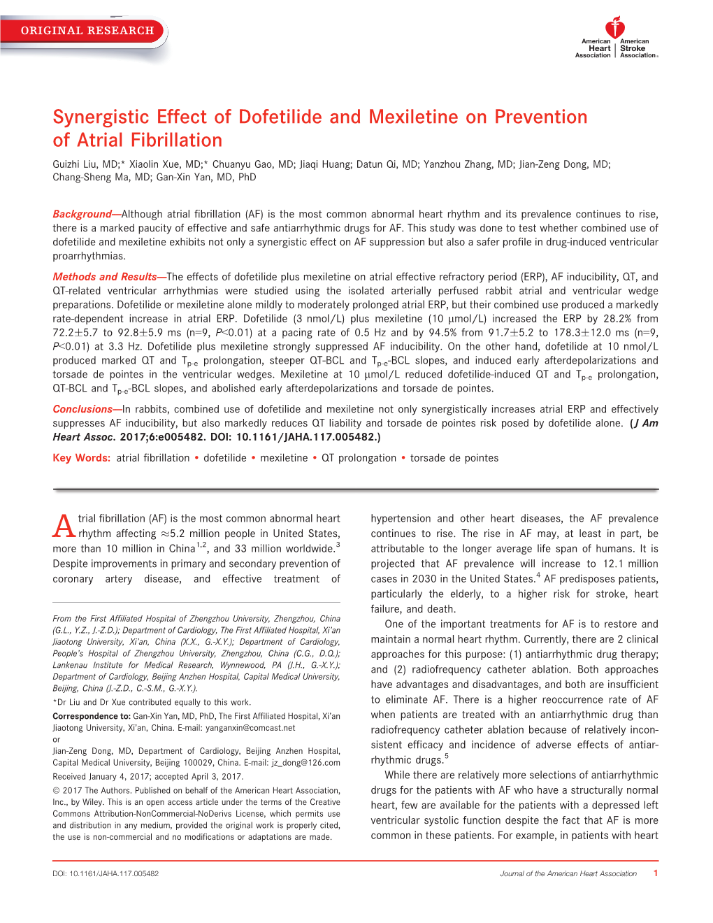 Synergistic Effect of Dofetilide and Mexiletine on Prevention of Atrial