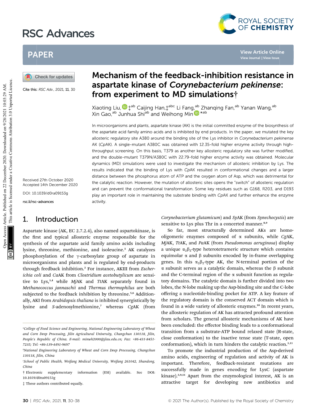 Mechanism of the Feedback-Inhibition Resistance in Aspartate Kinase of Corynebacterium Pekinense: from Experiment to MD Simulati