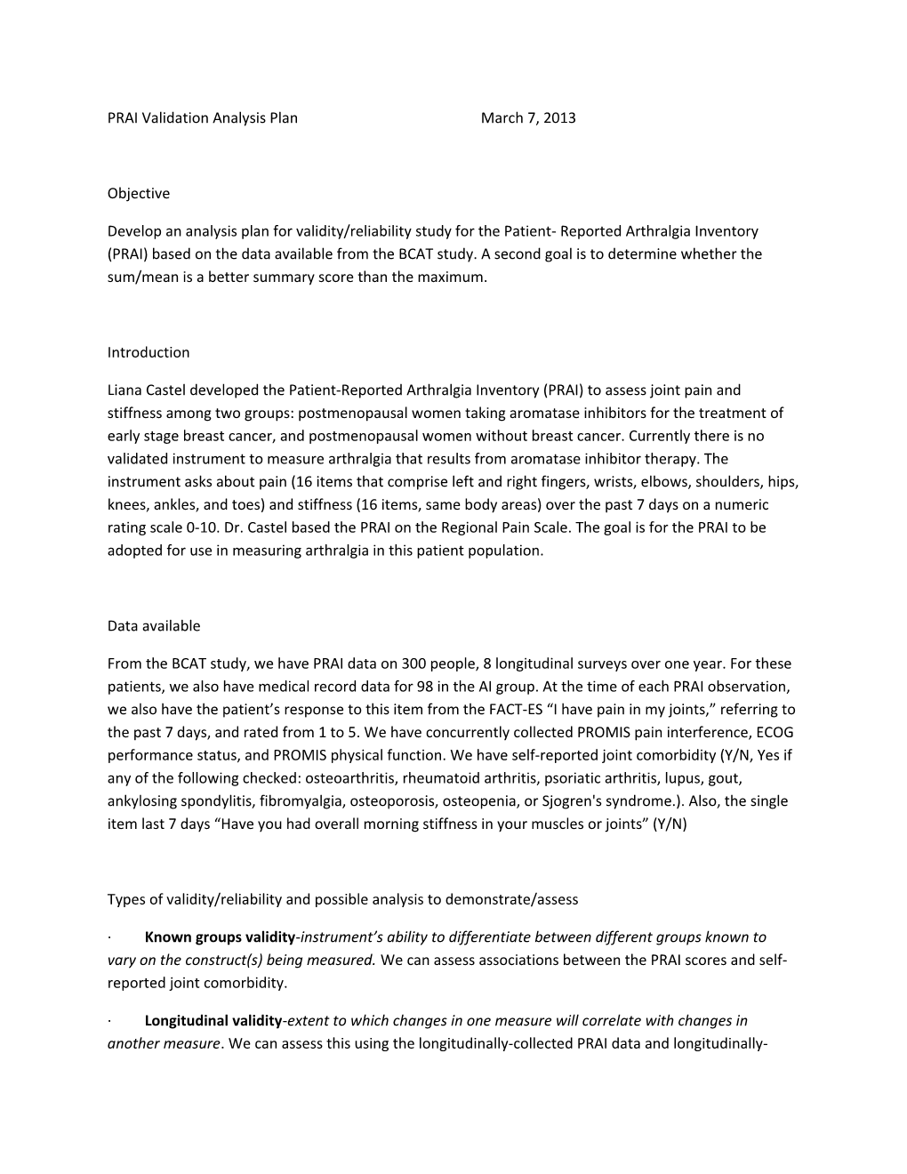 PRAI Validation Analysis Plan March 7, 2013