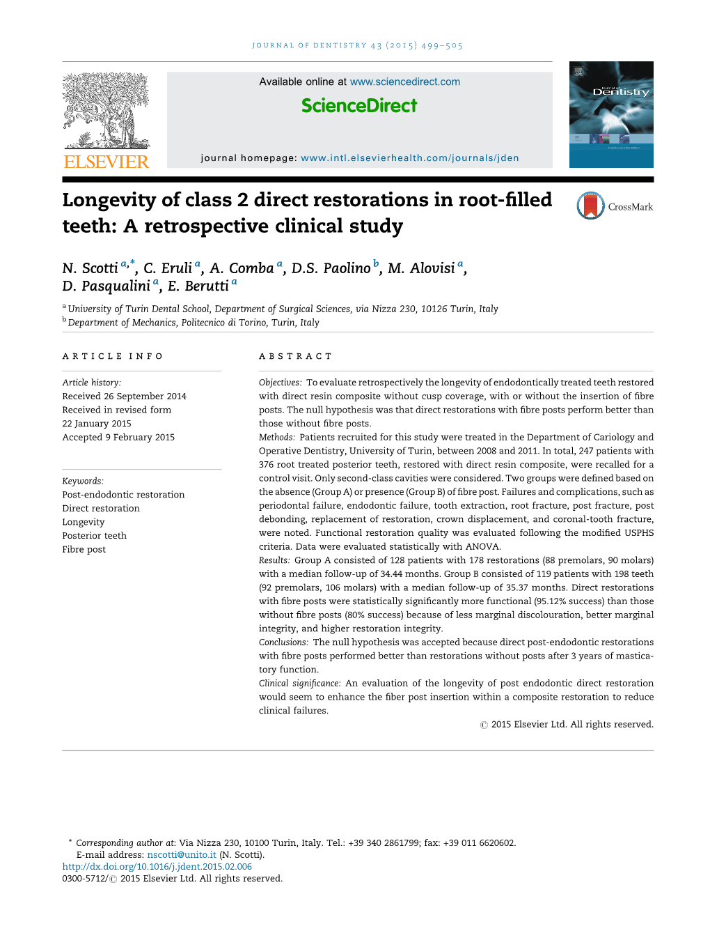 Longevity of Class 2 Direct Restorations in Root-Filled Teeth