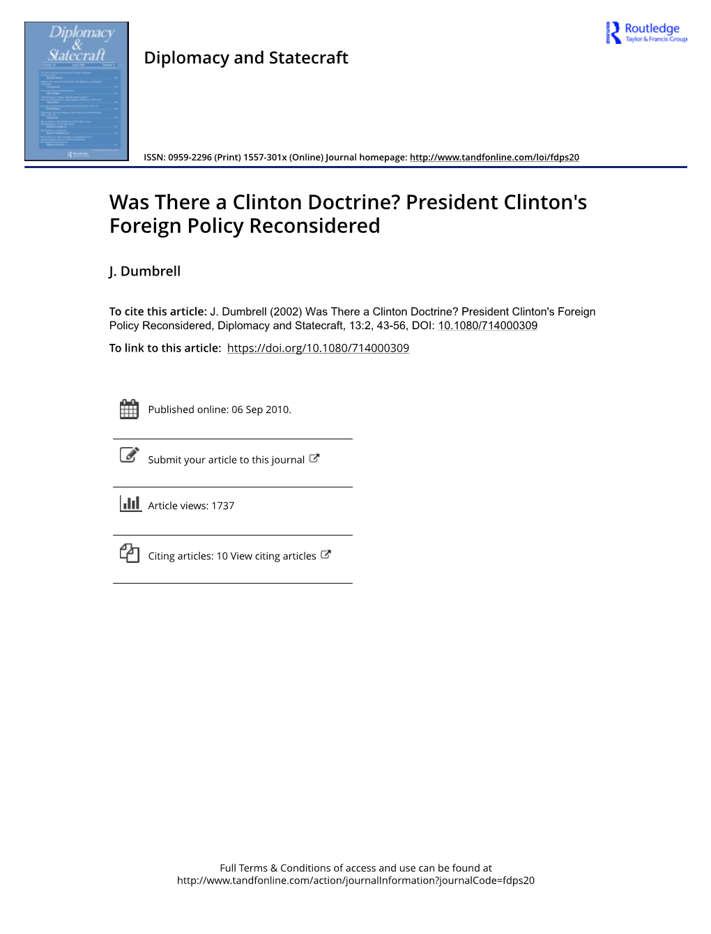 Was There a Clinton Doctrine? President Clinton's Foreign Policy Reconsidered