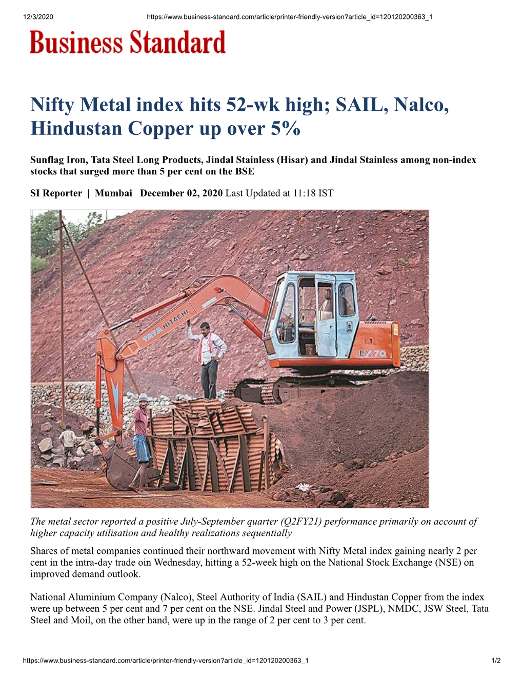 Nifty Metal Index Hits 52-Wk High; SAIL, Nalco, Hindustan Copper up Over 5%