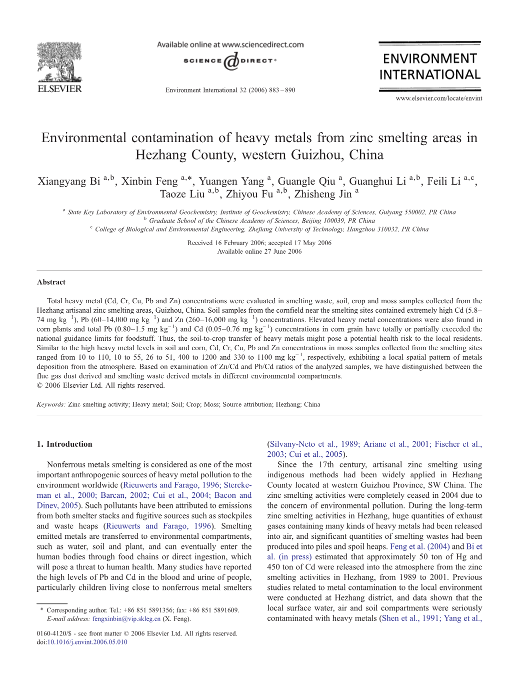 Environmental Contamination of Heavy Metals from Zinc Smelting Areas In