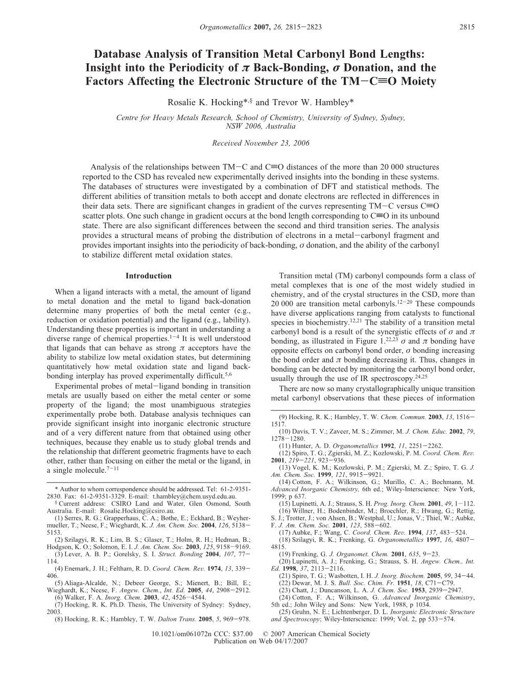 Database Analysis of Transition Metal Carbonyl Bond Lengths