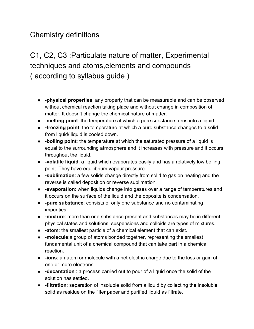 Chemistry Definitions