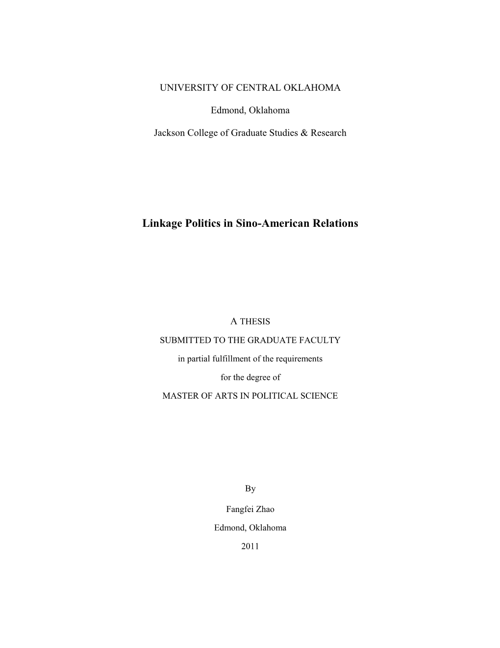 Linkage Politics in Sino-American Relations