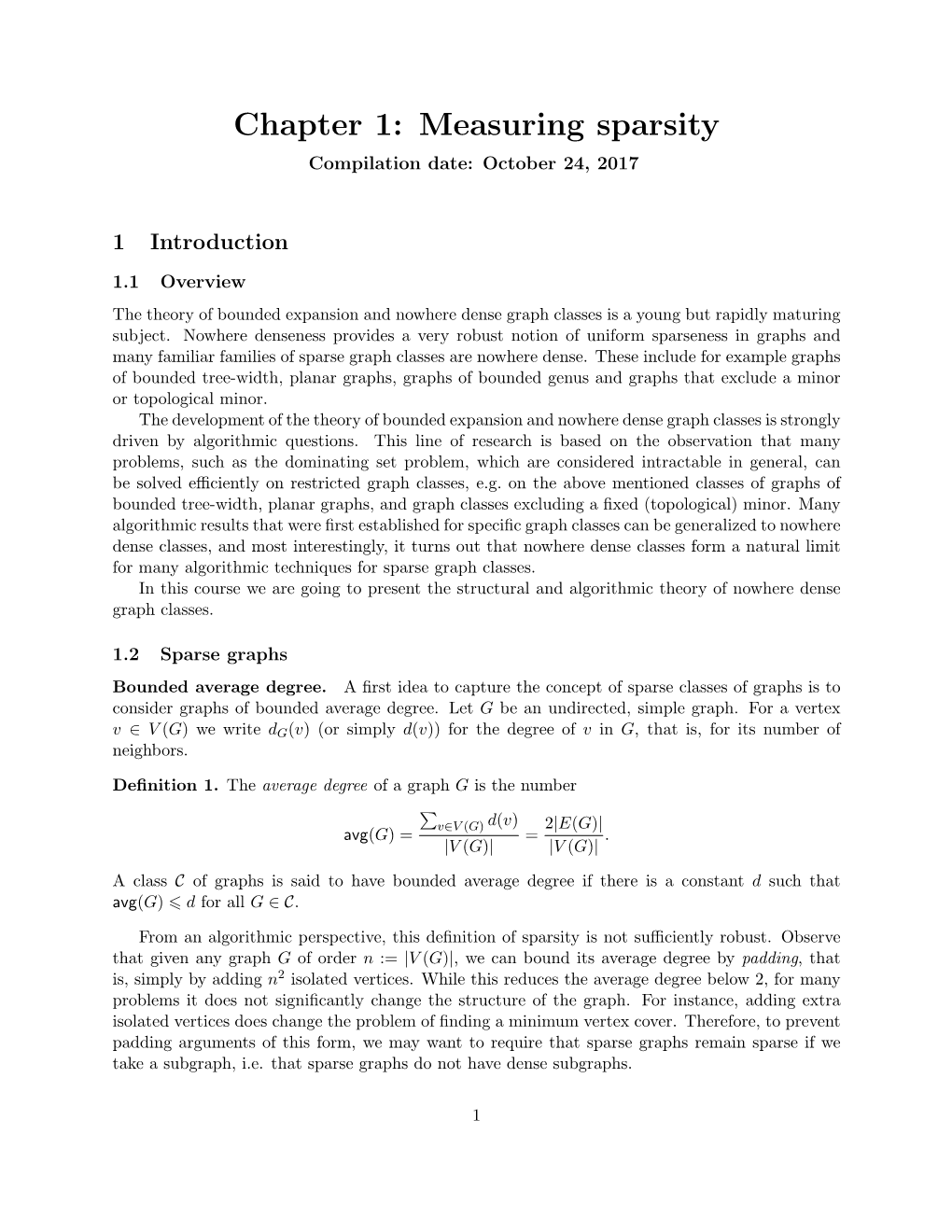 Measuring Sparsity Compilation Date: October 24, 2017