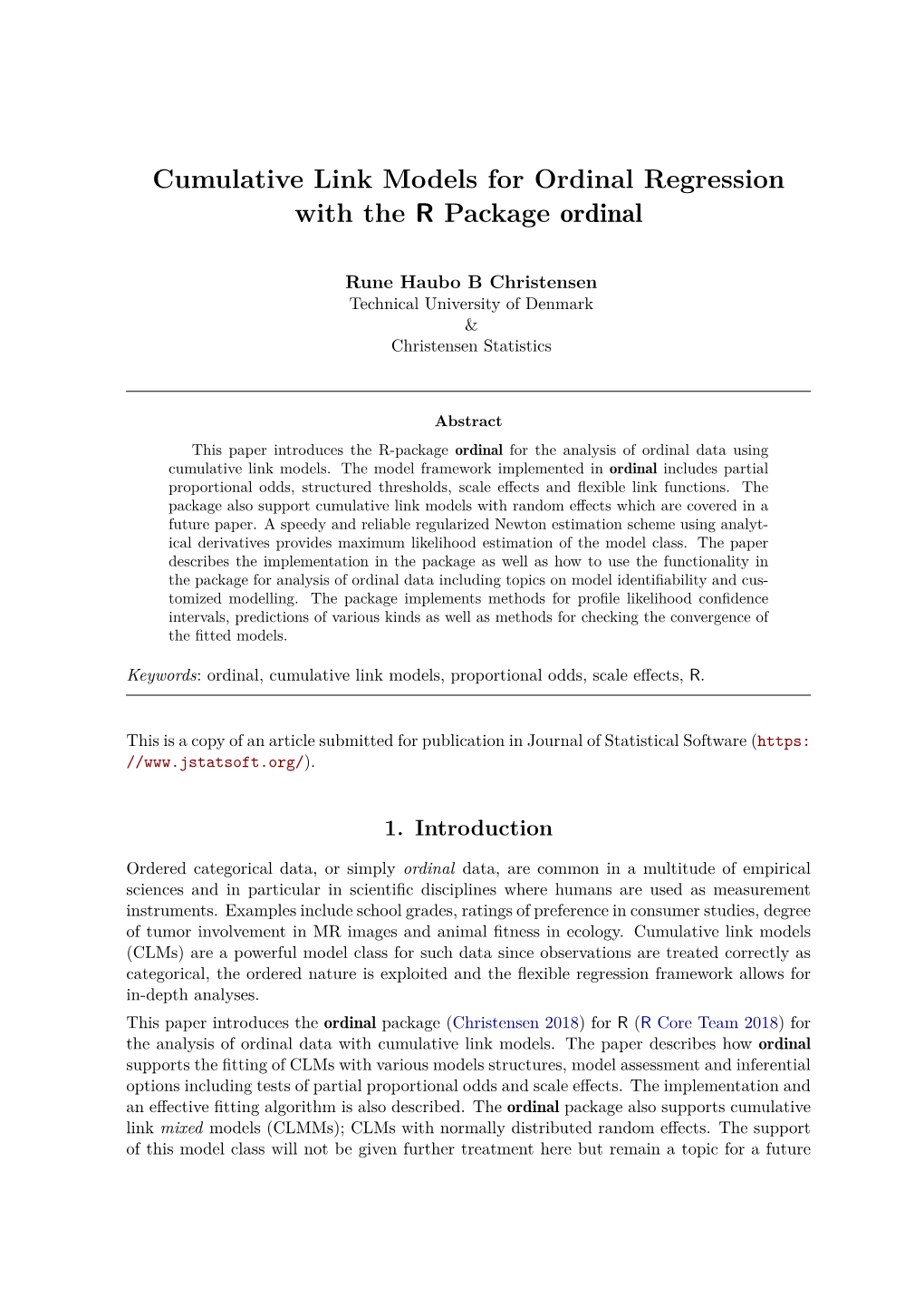 Cumulative Link Models for Ordinal Regression with the R Package Ordinal