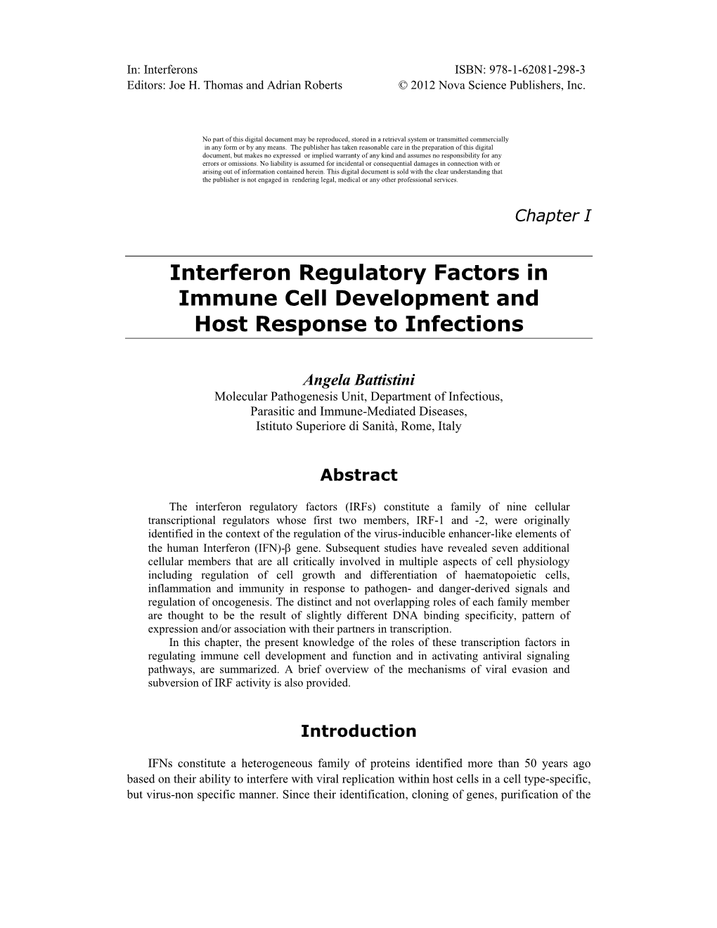 Interferon Regulatory Factors in Immune Cell Development and Host Response to Infections