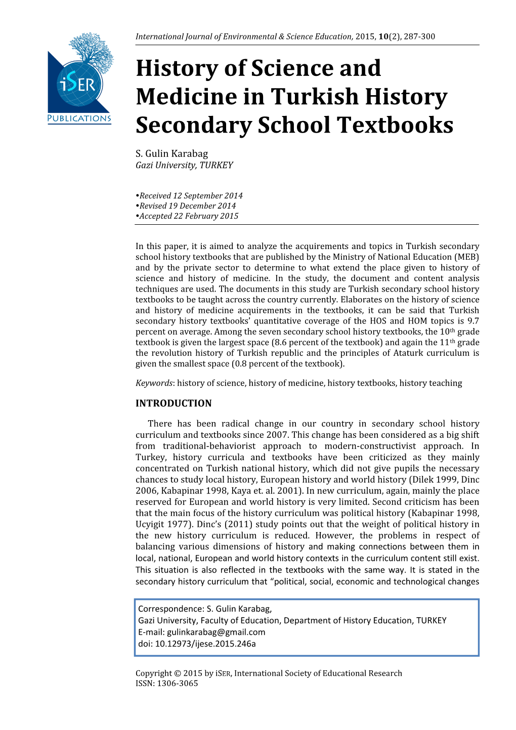 History of Science and Medicine in Turkish History Secondary School Textbooks