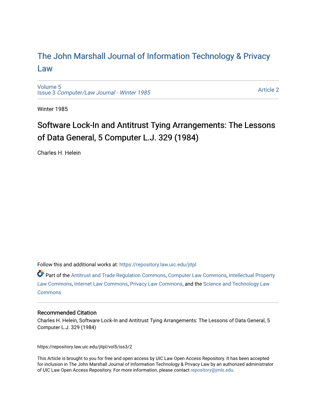 Software Lock-In and Antitrust Tying Arrangements: the Lessons of Data General, 5 Computer L.J