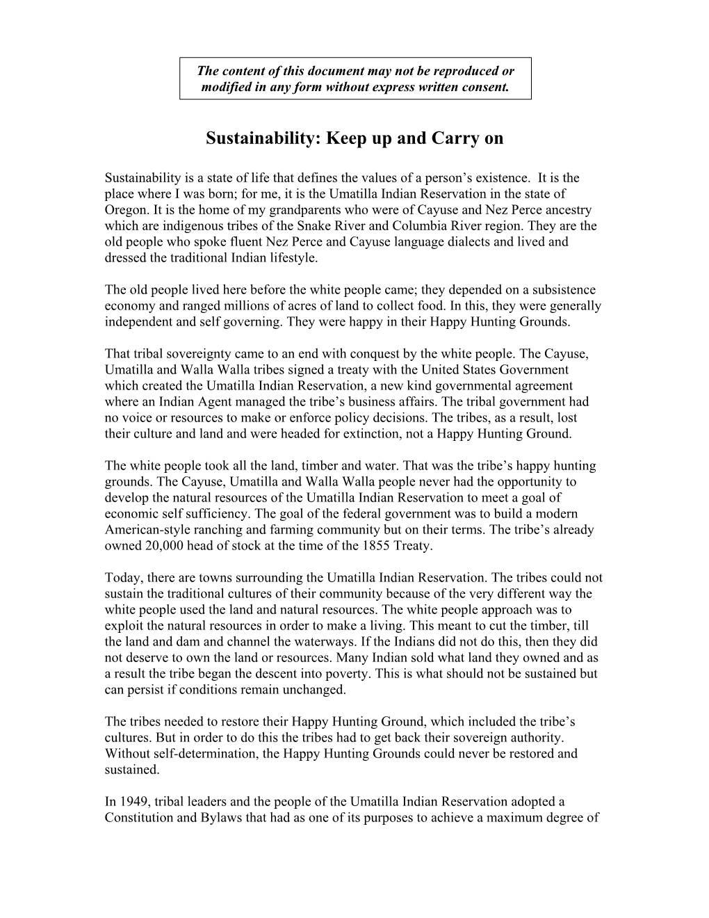 Sustainability: Keep up and Carry On