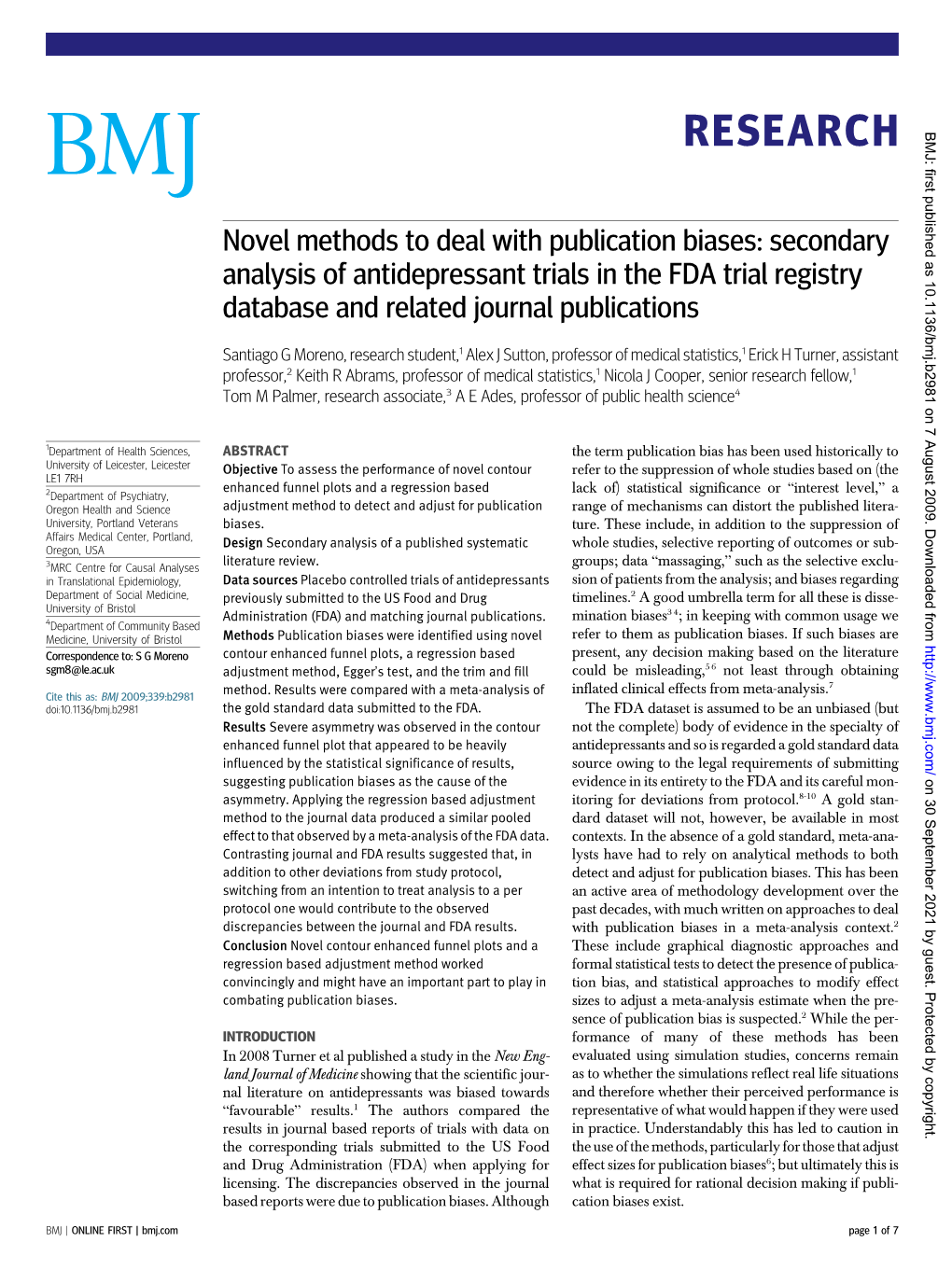 Novel Methods to Deal with Publication Biases: Secondary Analysis of Antidepressant Trials in the FDA Trial Registry Database and Related Journal Publications