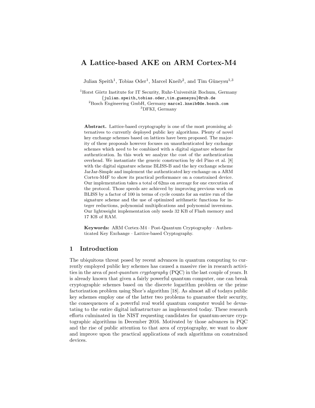 A Lattice-Based AKE on ARM Cortex-M4