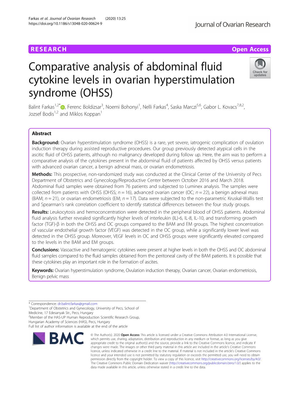Comparative Analysis of Abdominal Fluid Cytokine Levels in Ovarian