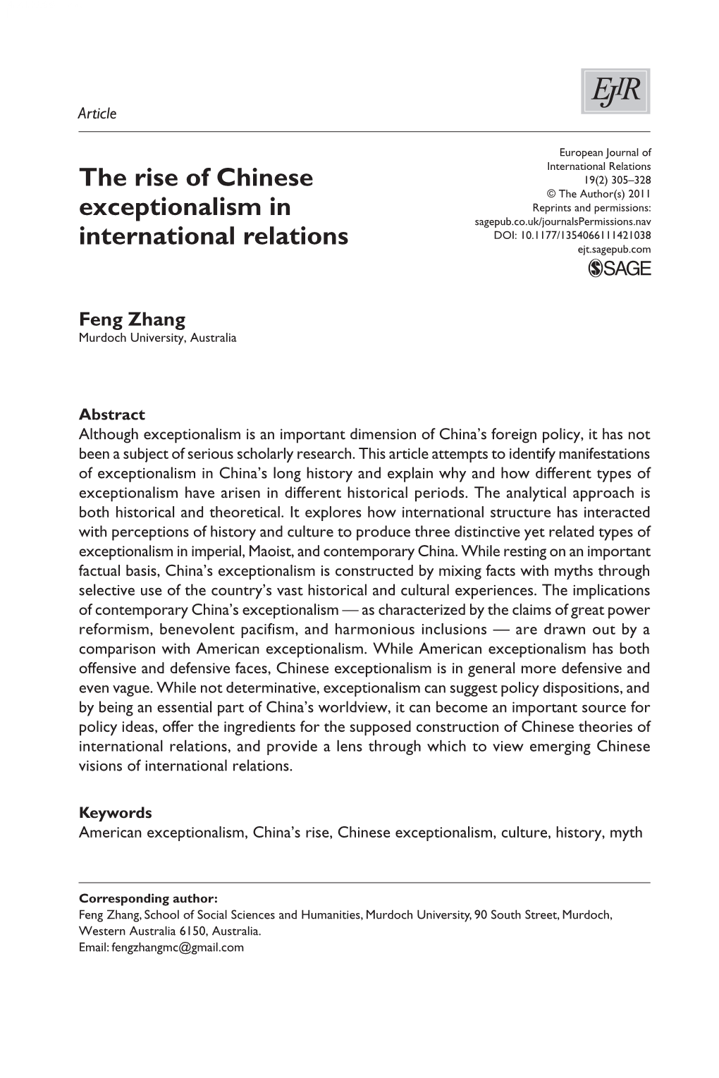 The Rise of Chinese Exceptionalism in International Relations