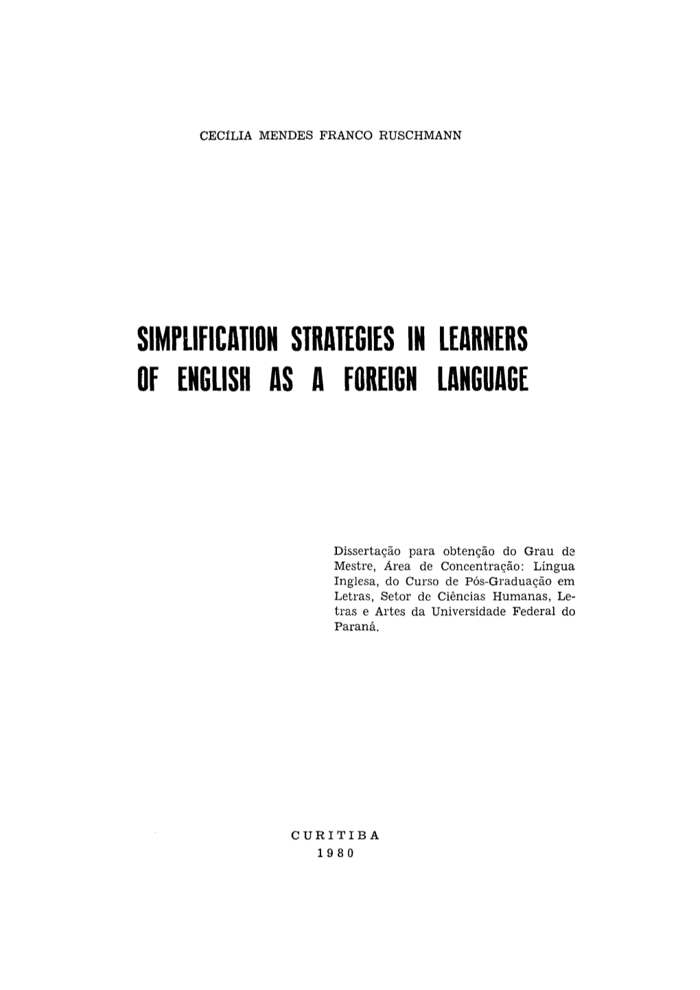 Simplification Strategies in Learners of English As a Foreign Language