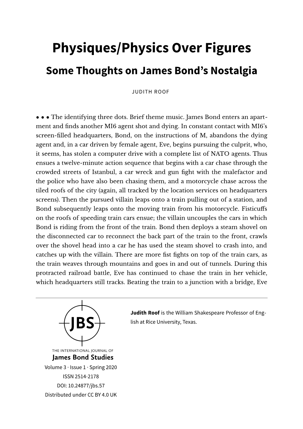 Physiques/Physics Over Figures Some Thoughts on James Bond’S Nostalgia