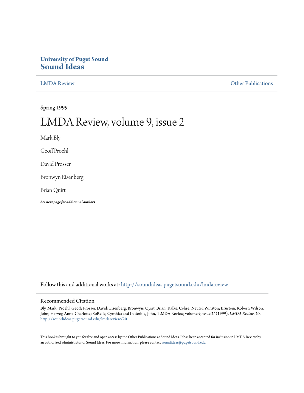 LMDA Review, Volume 9, Issue 2 Mark Bly