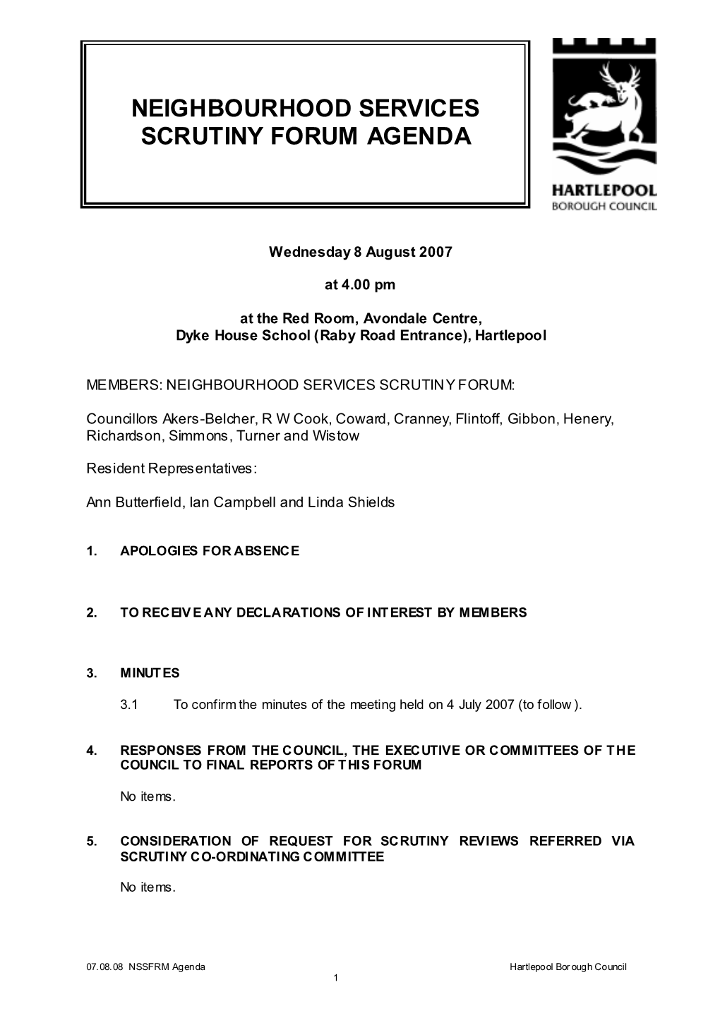 Neighbourhood Services Scrutiny Forum Agenda