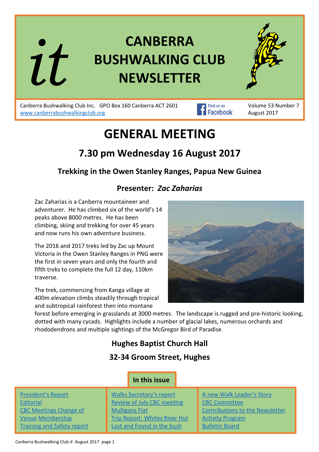 It CANBERRA BUSHWALKING CLUB NEWSLETTER