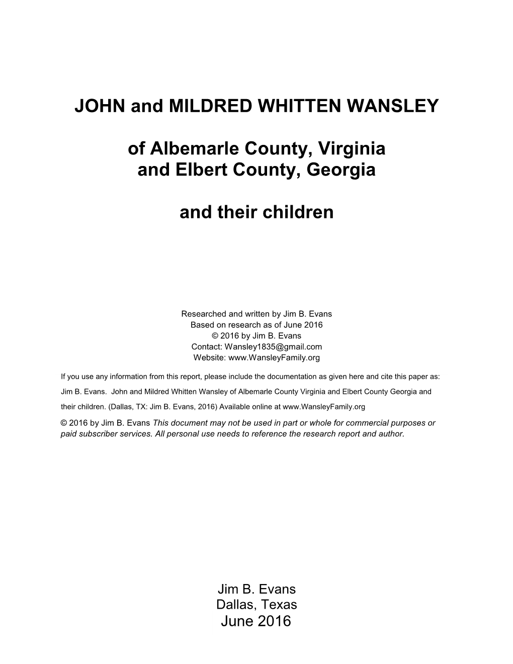 JOHN and MILDRED WHITTEN WANSLEY