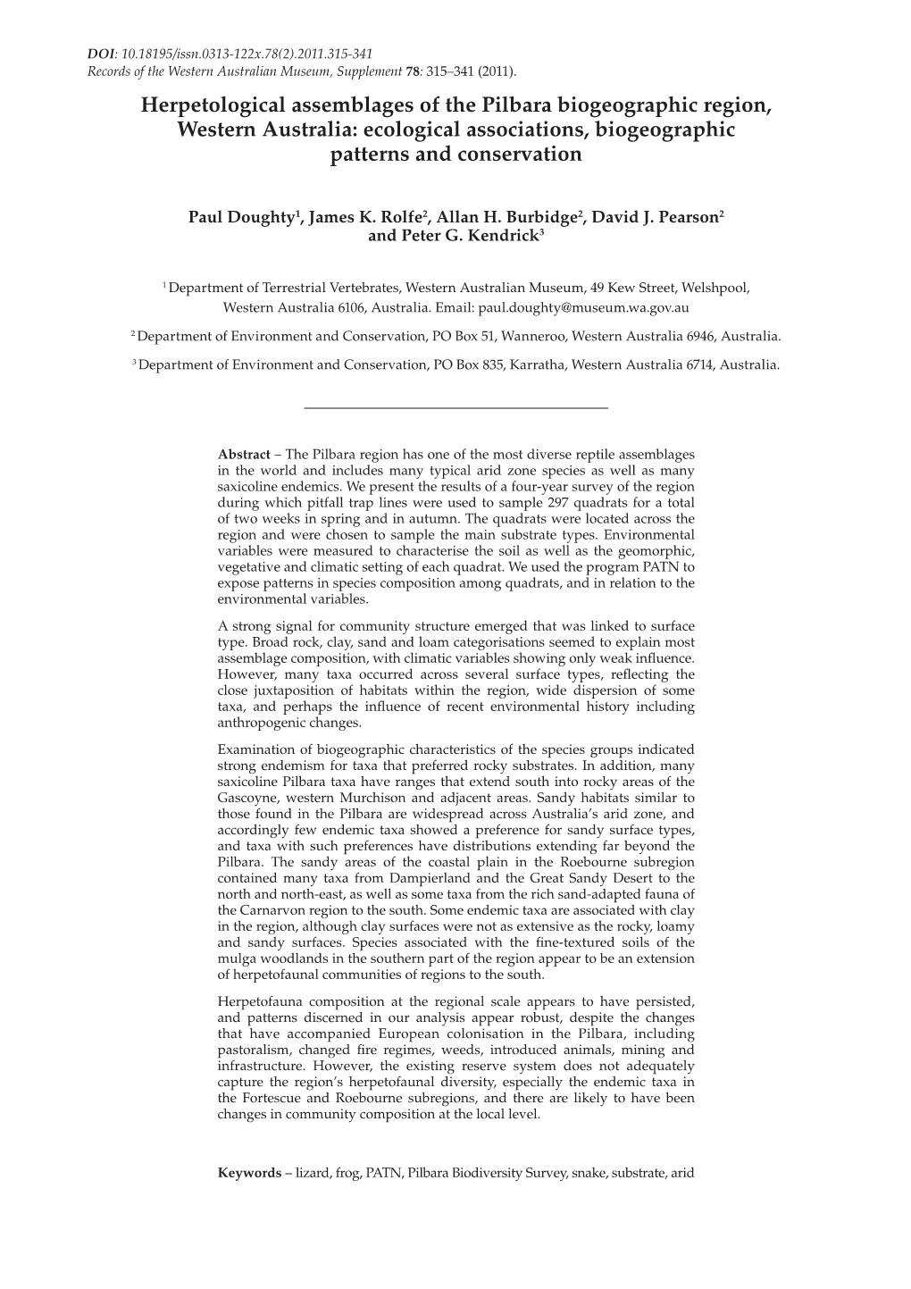 Herpetological Assemblages of the Pilbara Biogeographic Region, Western Australia: Ecological Associations, Biogeographic Patterns and Conservation