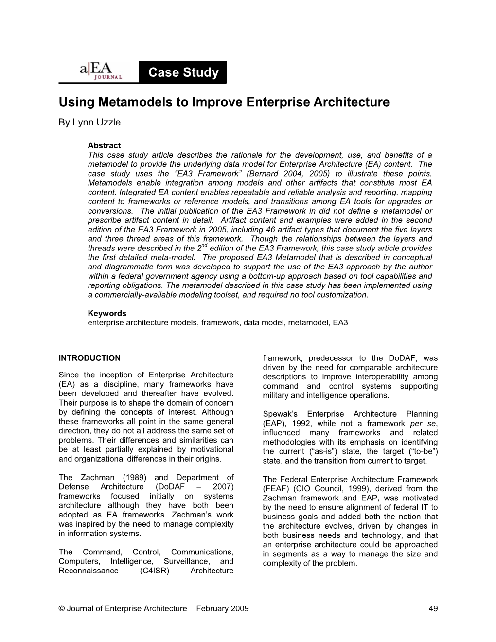 Using Metamodels to Improve Enterprise Architecture