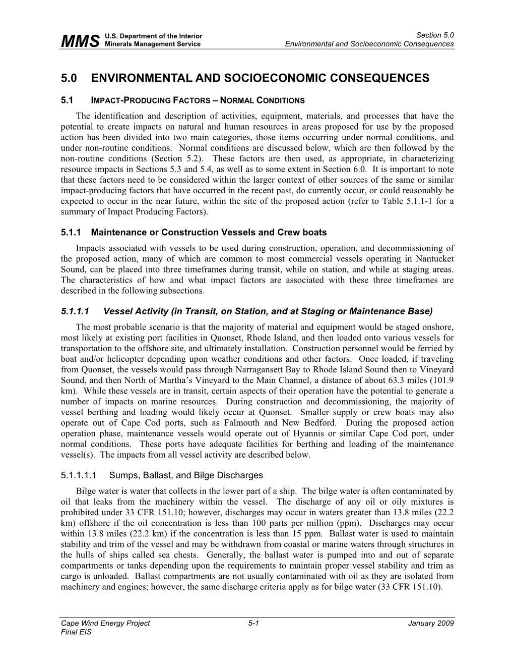 Section 5.0 Environmental and Socioeconomic Consequences