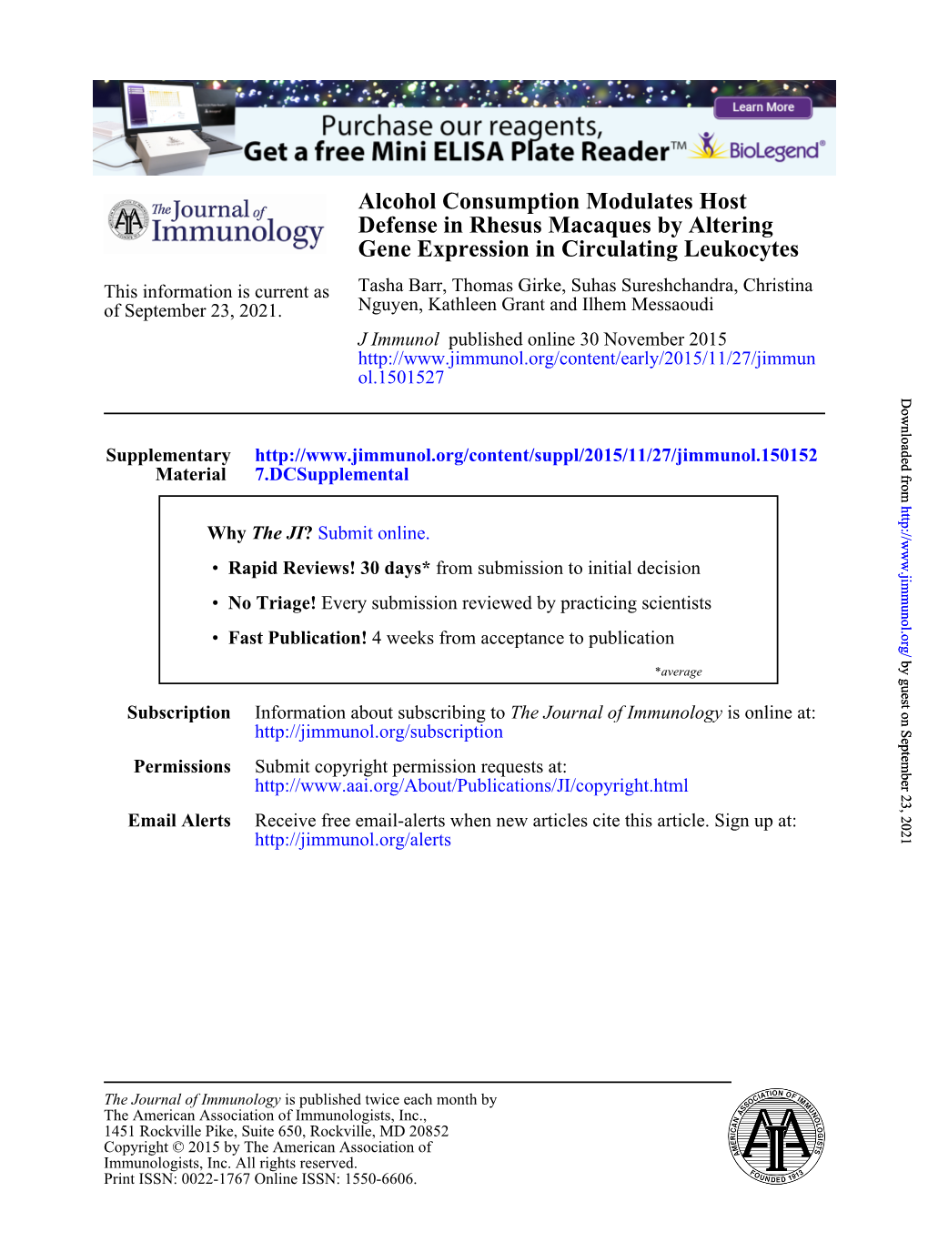 Gene Expression in Circulating Leukocytes Defense in Rhesus