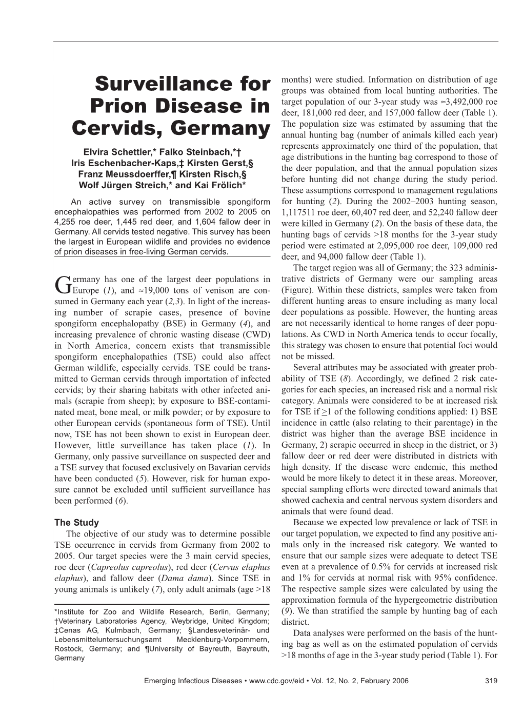 Surveillance for Prion Disease in Cervids, Germany