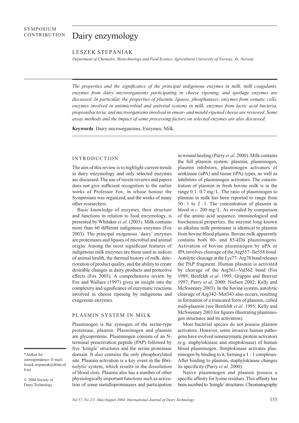 Dairy Enzymology