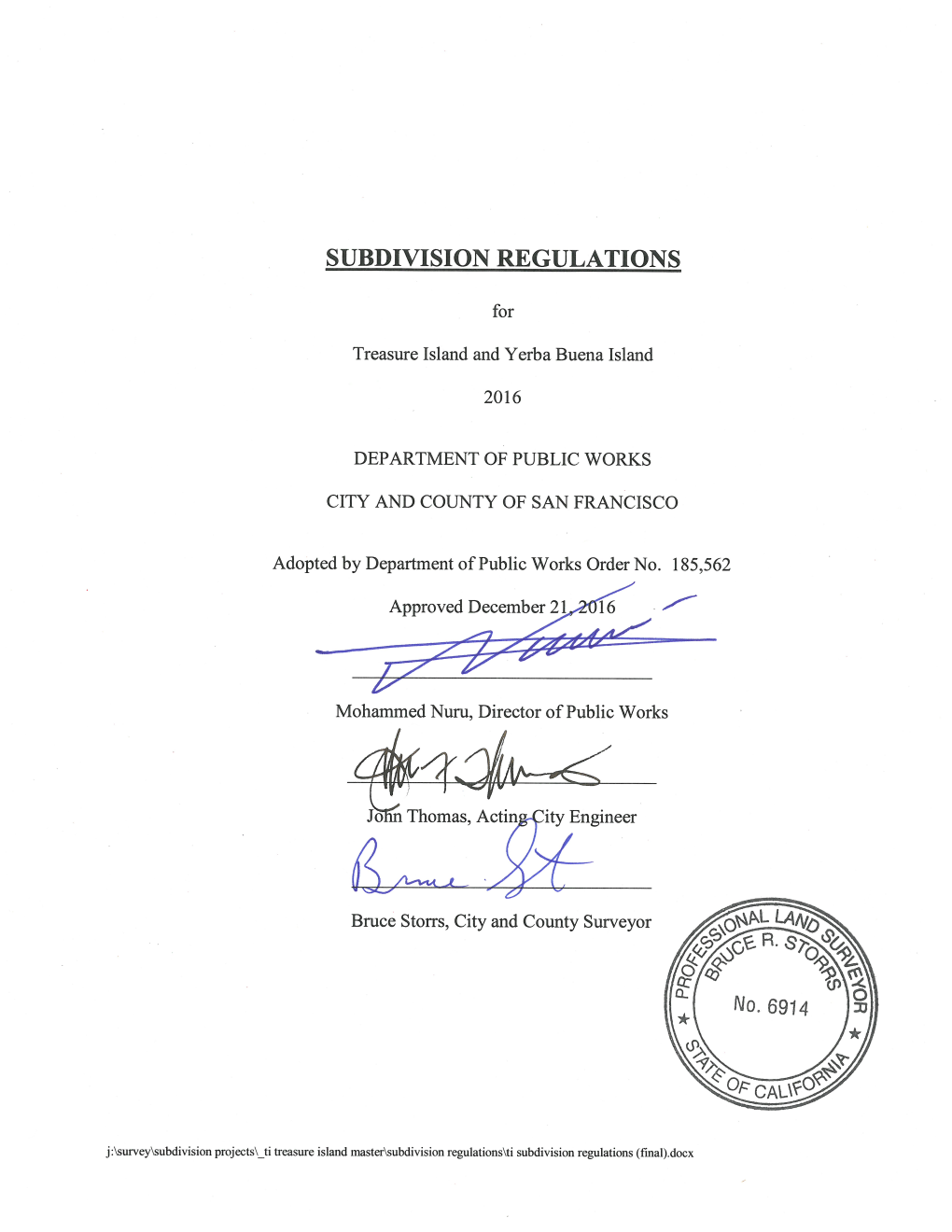 Subdivision Regulations for Treasure Island