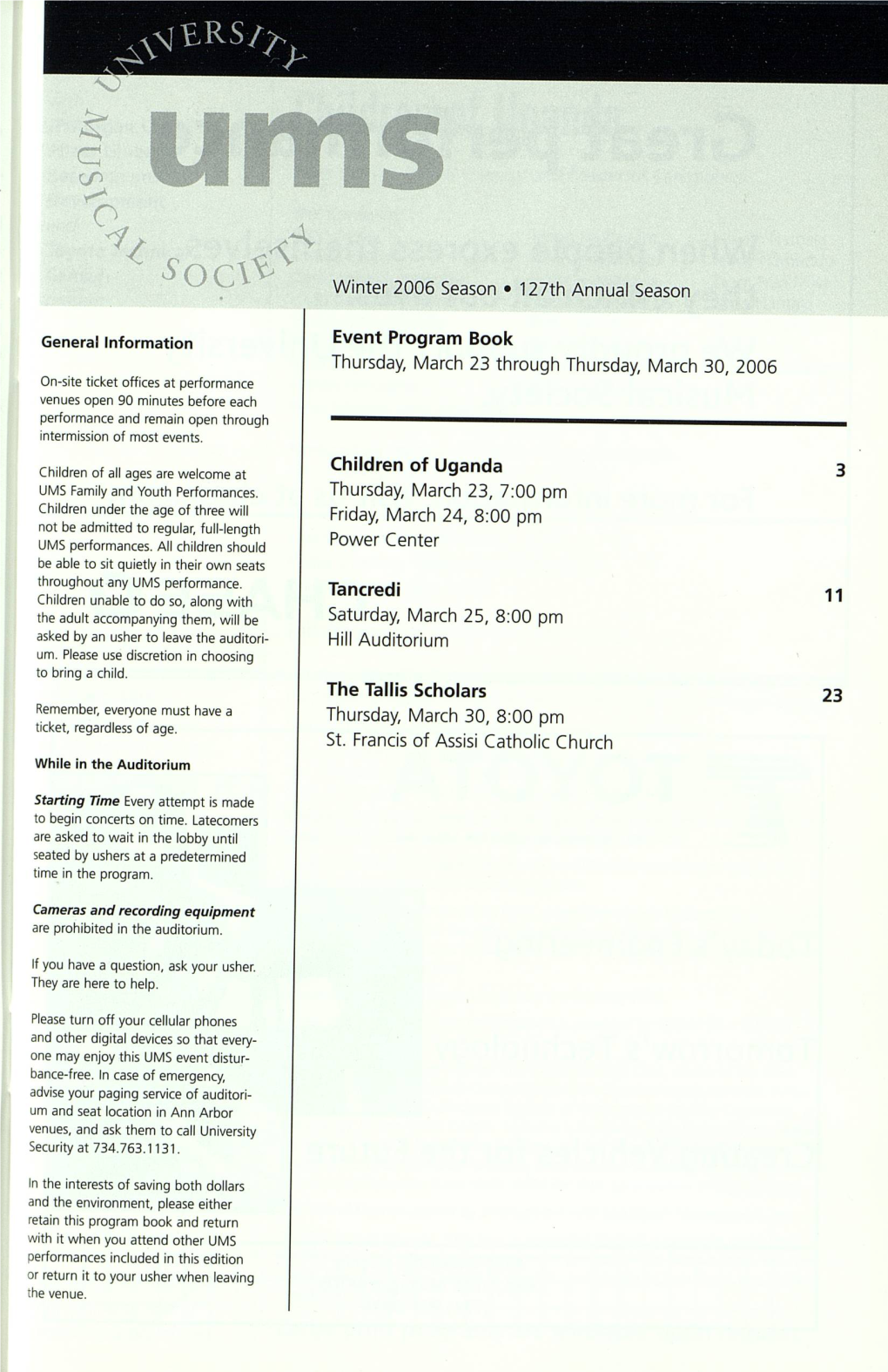 Winter 2006 Season 127Th Annual Season Event Program Book