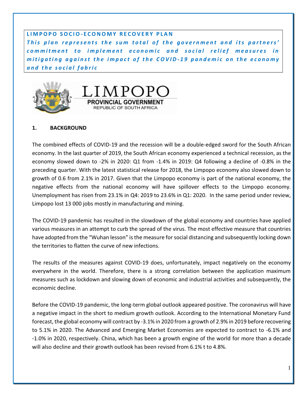 Limpopo Socio-Economy Recovery Plan
