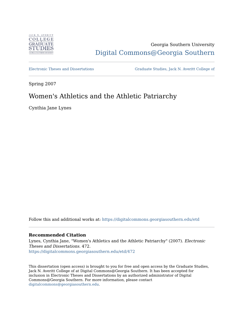 Women's Athletics and the Athletic Patriarchy