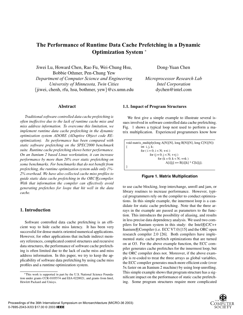 The Performance of Runtime Data Cache Prefetching in a Dynamic Optimization System ∗