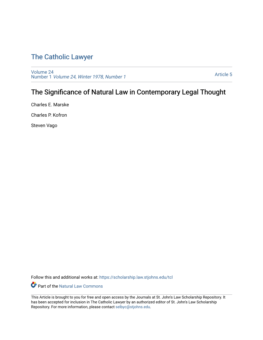 The Significance of Natural Law in Contemporary Legal Thought