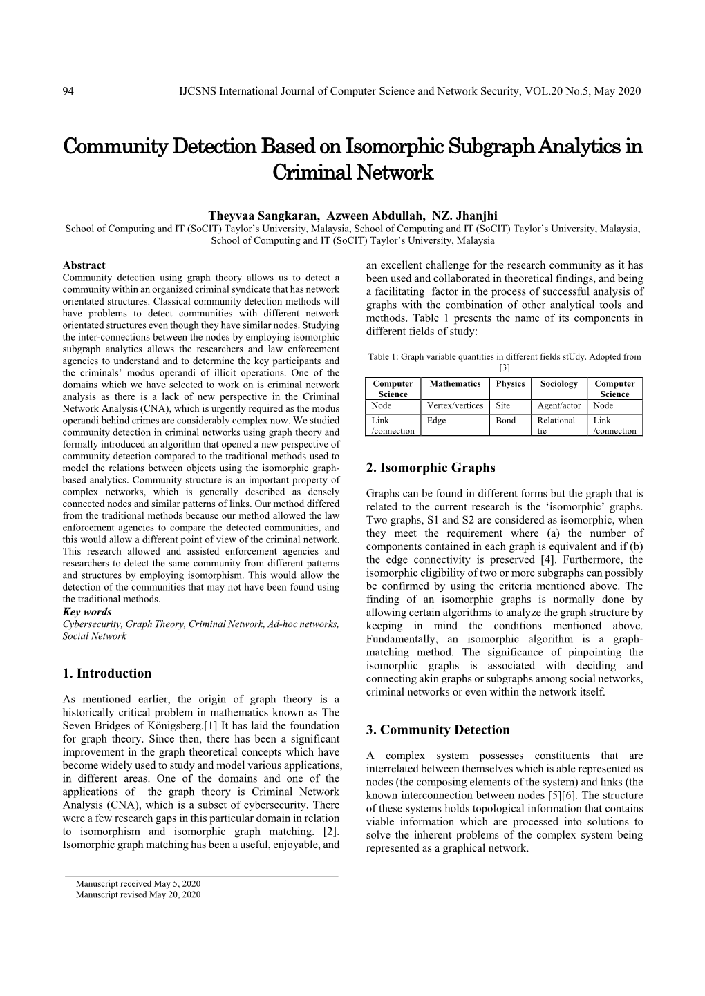 Community Detection Based on Isomorphic Subgraph Analytics in Criminal Network