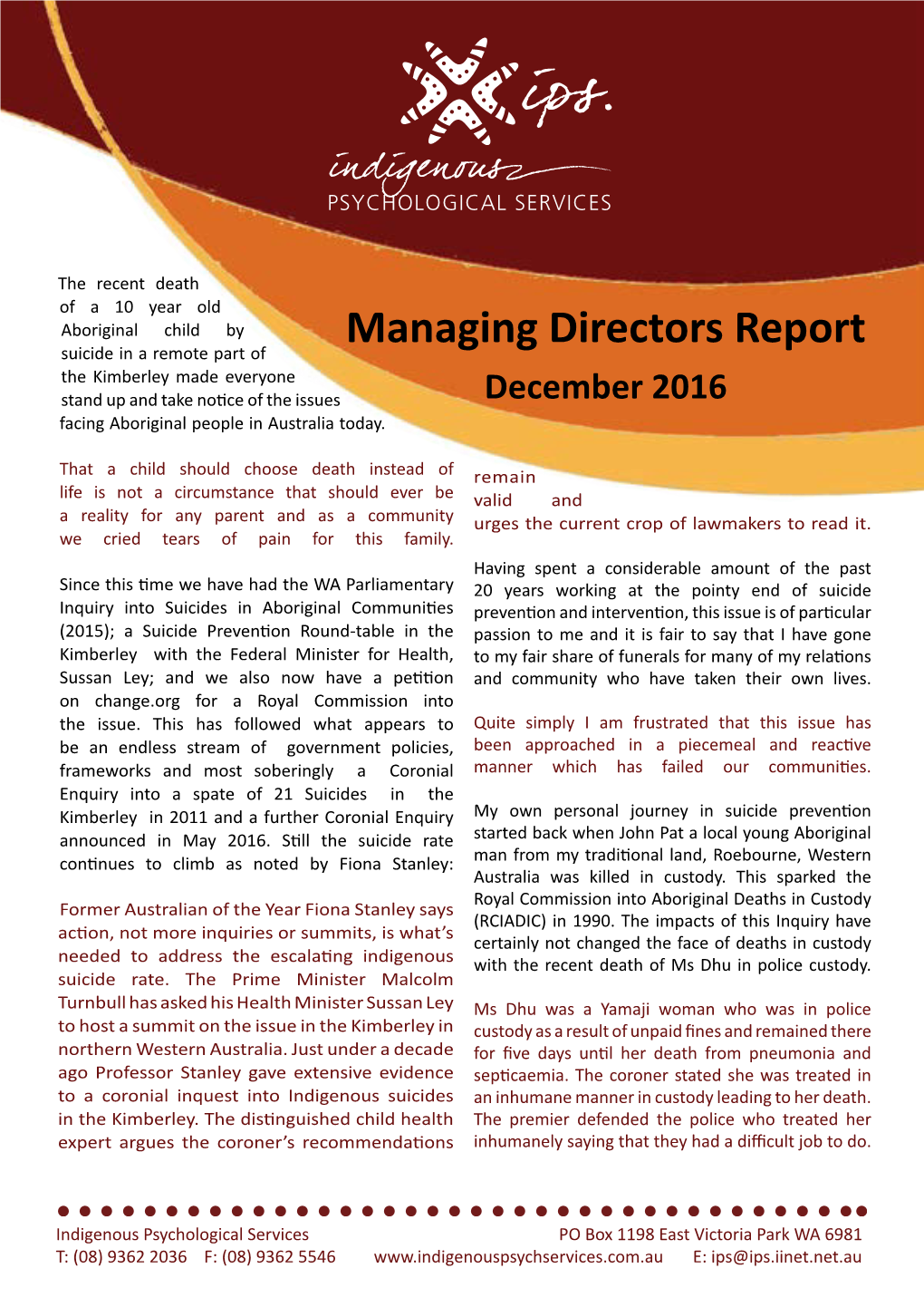 Managing Director Report December 2016